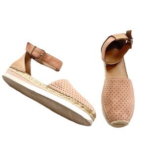 Gianni Bini Espadrille Platform Sandals Suede Pink Tan White Neutral 11.5 M